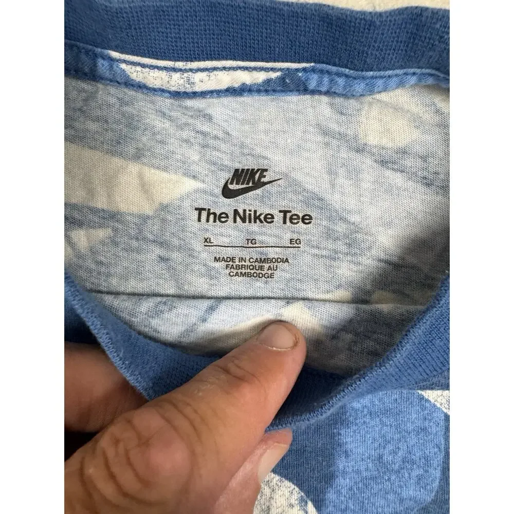 Nike Boys XL Blue All Over Logo Graphic T Shirt Swoosh Sportswear